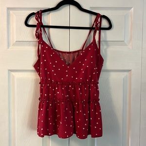 Super cute red heart top with adjustable ties!